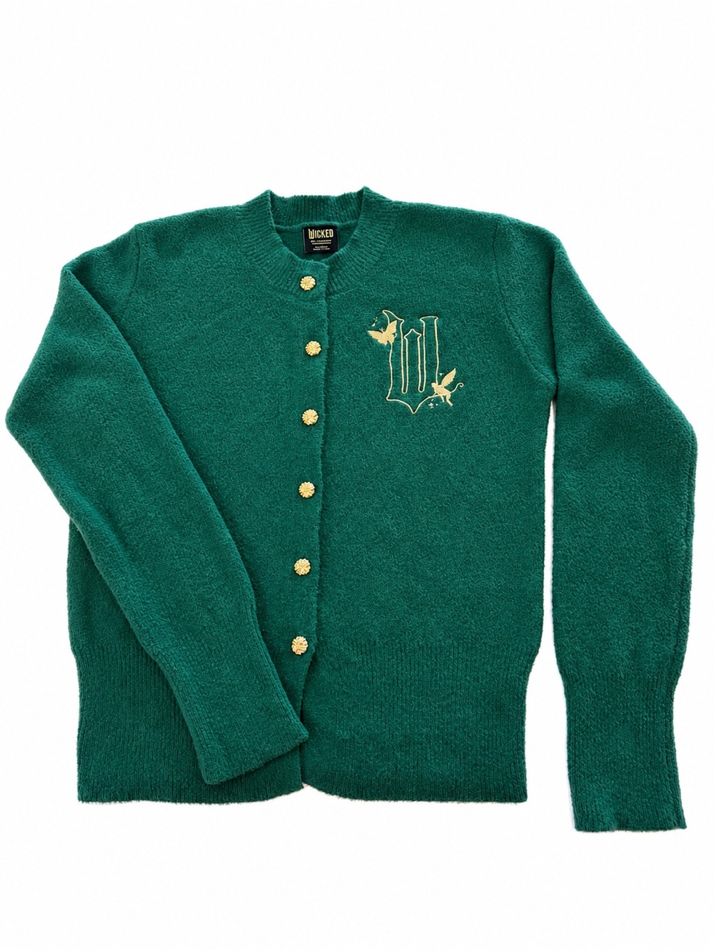 Wicked Paul Tazewell Emerald Green Gold Embroidered W Cardigan Sweater M